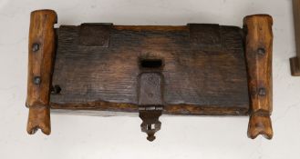 An Indian hardwood and wrought iron strong box, 40.5cm wide