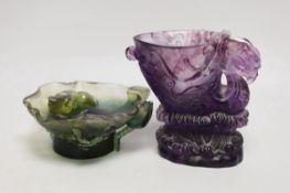 A contemporary Chinese amethyst glass tinted libation cup, signed to underside, 13cm, together