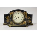 A French japanned mantel timepiece, 26cm wide