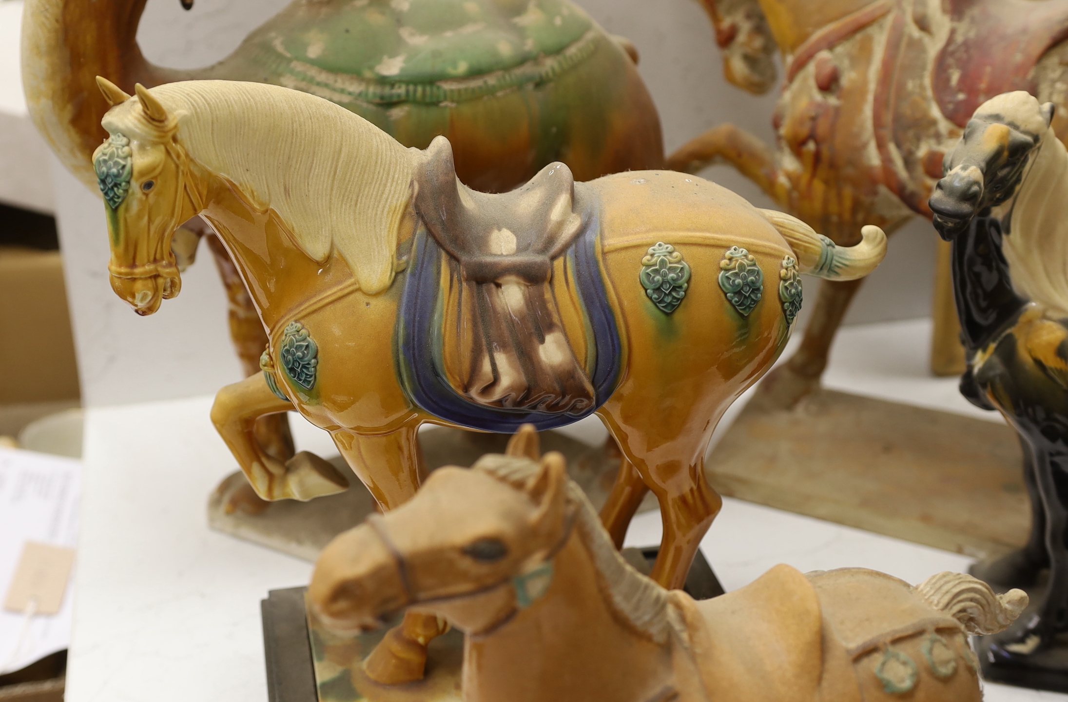 A group of Tang style Chinese Sancai glazed horse and cannon figures (later reproductions) tallest - Image 3 of 4