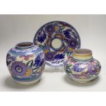 Carter, Stabler & Adams/Poole bluebird design - two vases and a dish (3)