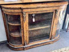 A Victorian walnut gilt metal mounted credenza, width 156cm, depth 35cm, height 102cm