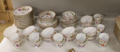 A quantity of Dresden flower painted tea wares