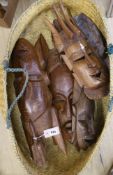 Five African carved hardwood masks