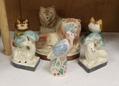 A group of Rye pottery animals, including two Joan and David De Bethel, Rye,