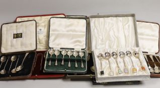 Seven various cased part sets of silver cutlery to include teaspoons etc., together with a cased set
