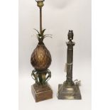A novelty pineapple table lamp and a plated Corinthian lamp