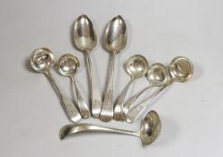 A small selection of Georgian and later silver to include six small ladles, including Dutch white