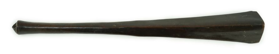 A Bowai Fijian hardwood war club, of tapered triangular section with rounded handle, 65cm long