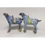 A pair of 20th century Chinese export cloisonné enamel horses, 21cm high