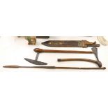 Zulu weapons and a machete, the blade stamped ‘Grape? Robert. M. Needham Sheffield’