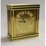 A Tiffany & Co. Swiss made brass clock, 14cm wide, 15.5cm high