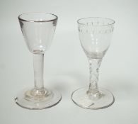 Two George III cordial glasses, tallest 13cm