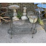 A Victorian style two tier wire-work pot stand, width 92cm, height 95cm