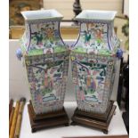 A pair of Chinese famille rose vases, on stands, 49cm total height