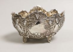 An early 20th century German embossed silver small oval bowl, import marks for Berthold Muller,