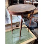 An Edwardian oval inlaid mahogany occasional table, width 61cm, depth 38cm, height 71cm