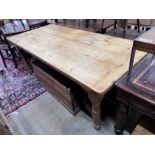 A Victorian style rectangular pine kitchen table, width 197cm, depth 90cm, height 75cm