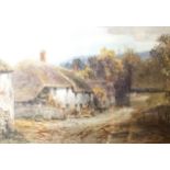 Alfred Leymann (1856-1933), watercolour, Horse and cart passing thatched cottages, signed, 53 x