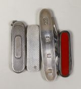 Four assorted modern silver or 925 mounted pen knives, largest, Chamberlain Clarke Partnership,