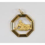 A late 1960's Georg Jensen Ltd 9ct gold octagonal open work pendant, depicting Poseidon?, 21mm,