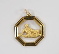 A late 1960's Georg Jensen Ltd 9ct gold octagonal open work pendant, depicting Poseidon?, 21mm,