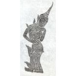 A pair of Asian batik prints of musicians, 62 x 31cm