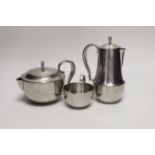 A Georg Jensen stainless steel three piece teaset