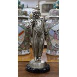 A large silvered bronze figure of a child dressed as a clown, 48cm