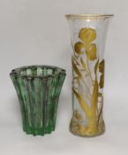 Two French glass vases, one gilded, the other silvered, latter signed P D’avesn, 16cm