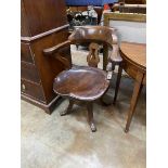 A Victorian mahogany swivel desk chair, width 66cm, height 86cm