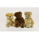 Three Schuco 1950's bears: two blonde, one brown, 3in.