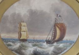 M. Duncan, oil on board, Shipping at sea, monogrammed, 21 x 27cm