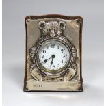 A rare silver teddy bear clock, Birmingham 1909 hallmarked, 5in.