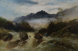Attributed to William James Muller (1812-1845), oil on canvas, Mountain stream, signed, 48 x 74cm