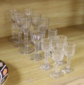 A collection of seventeen late 18th century drinking glasses, consisting of a set of four facet