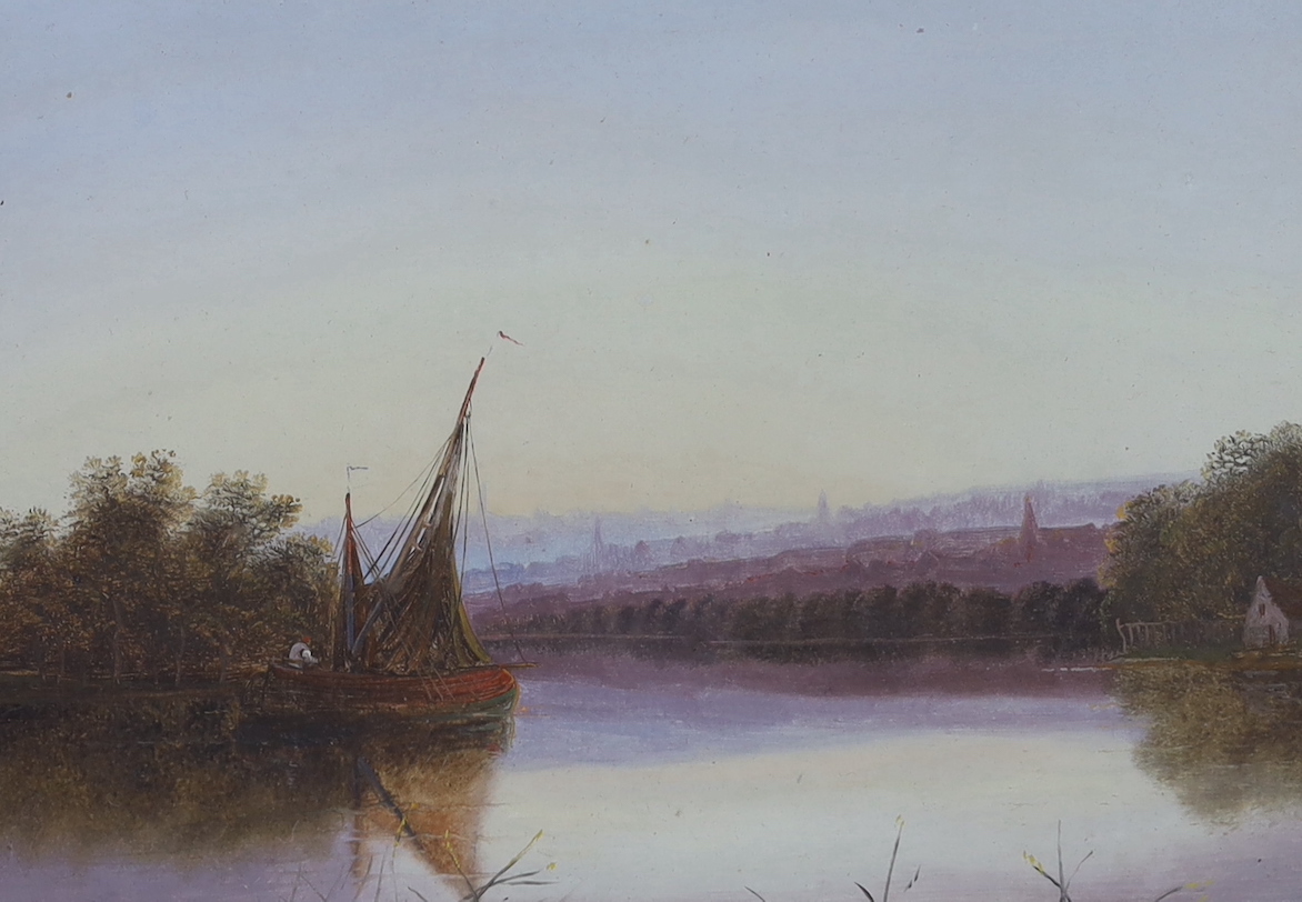 Claude T. Stanfield Moore (1853-1901), pair of oils on board, Sail barge on an estuary and Beach - Image 3 of 3