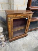 A Victorian gilt metal mounted inlaid walnut pier cabinet, width 75cm, depth 29cm, height 105cm