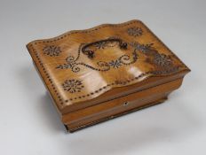 An early 19th century French West Indies satinwood and cut-steel musical sewing box, 19cm wide,