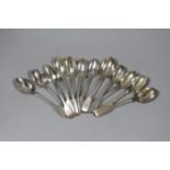 A harlequin set of twelve 19th century silver fiddle pattern teaspoons, various dates and makers,