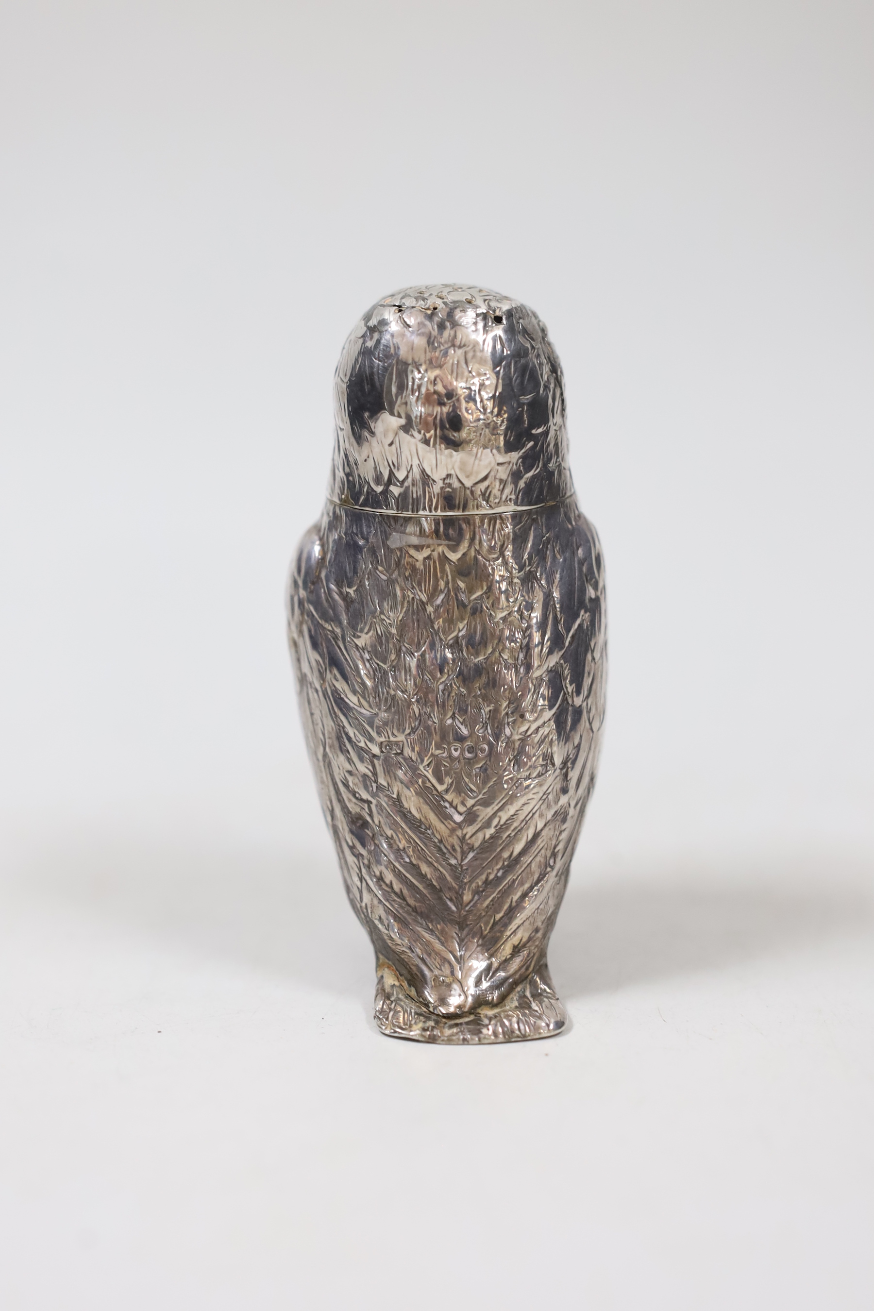 A Victorian novelty silver condiment, modelled as an owl with glass eyes, George John Richards, - Image 3 of 3