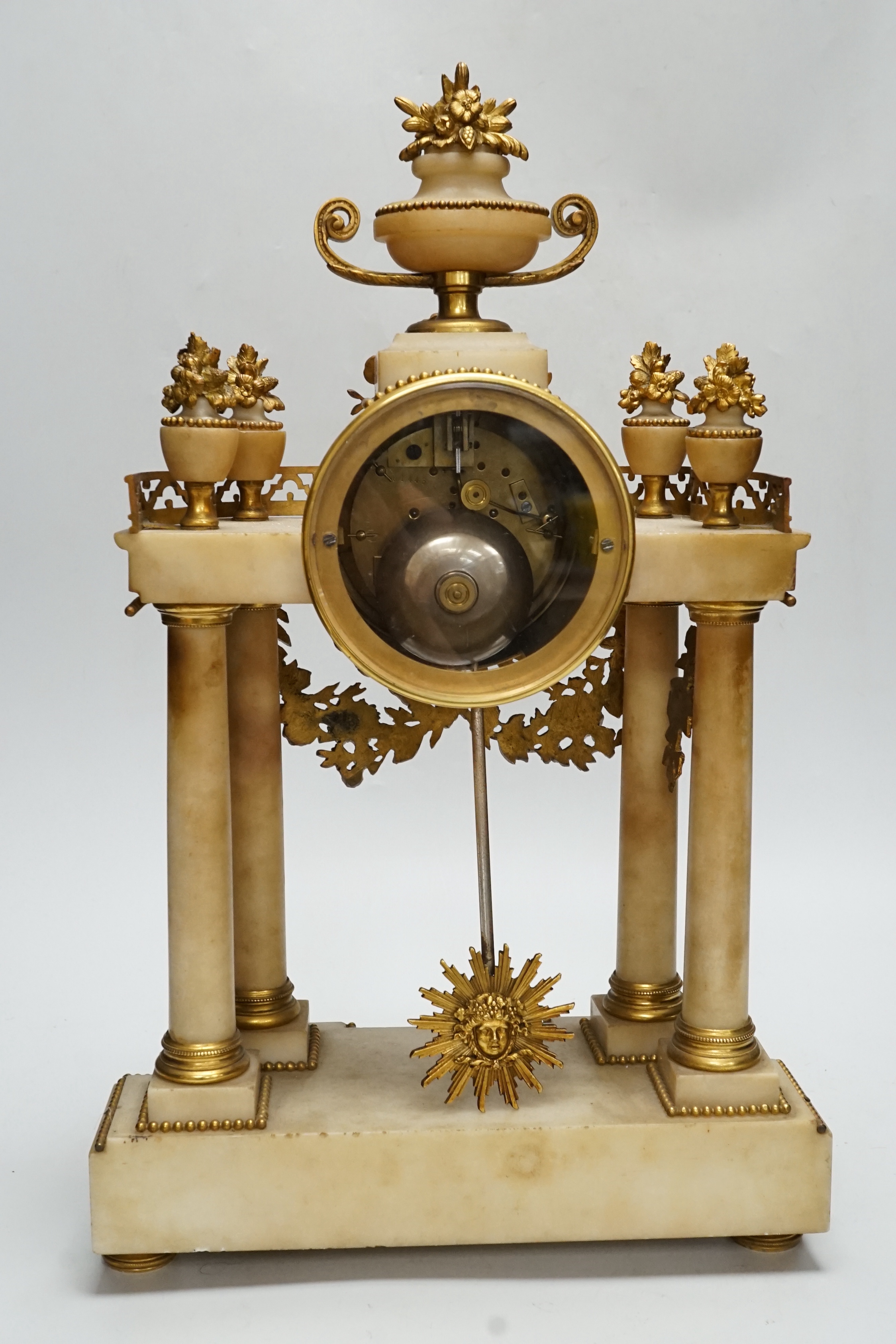A late 19th century French alabaster and ormolu mounted mantel clock by Le Roy & Fils, key and - Image 4 of 6
