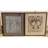 Ursula ..., two woodcuts, Cat and Owl, signed in pencil, 34 x 30cm
