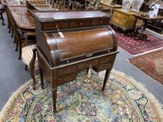 A French Louis XVI style marble topped cylinder bureau, width 89cm, depth 52cm, height 112cm