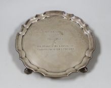 A modern circular silver waiter, A. Marston & Co, Birmingham, 1986, with engraved inscription, 20.