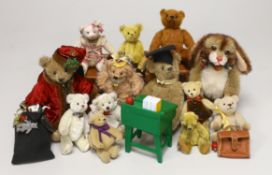 Twelve miniature American artist's bears and one rabbit