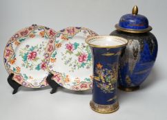 Two Carltonware vases and a pair of 19th century Spode plates, tallest 28cm