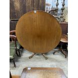 A Regency circular mahogany tilt top breakfast table, diameter 134cm, height 73cm