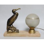 M. Frecourt: A French Art Deco spelter figural bird table lamp, 25cm wide, 19.5cm high