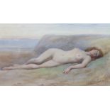 John Edward Goodall (1853-1920), watercolour, Nude reclining upon the seashore, signed, 19 x 33cm